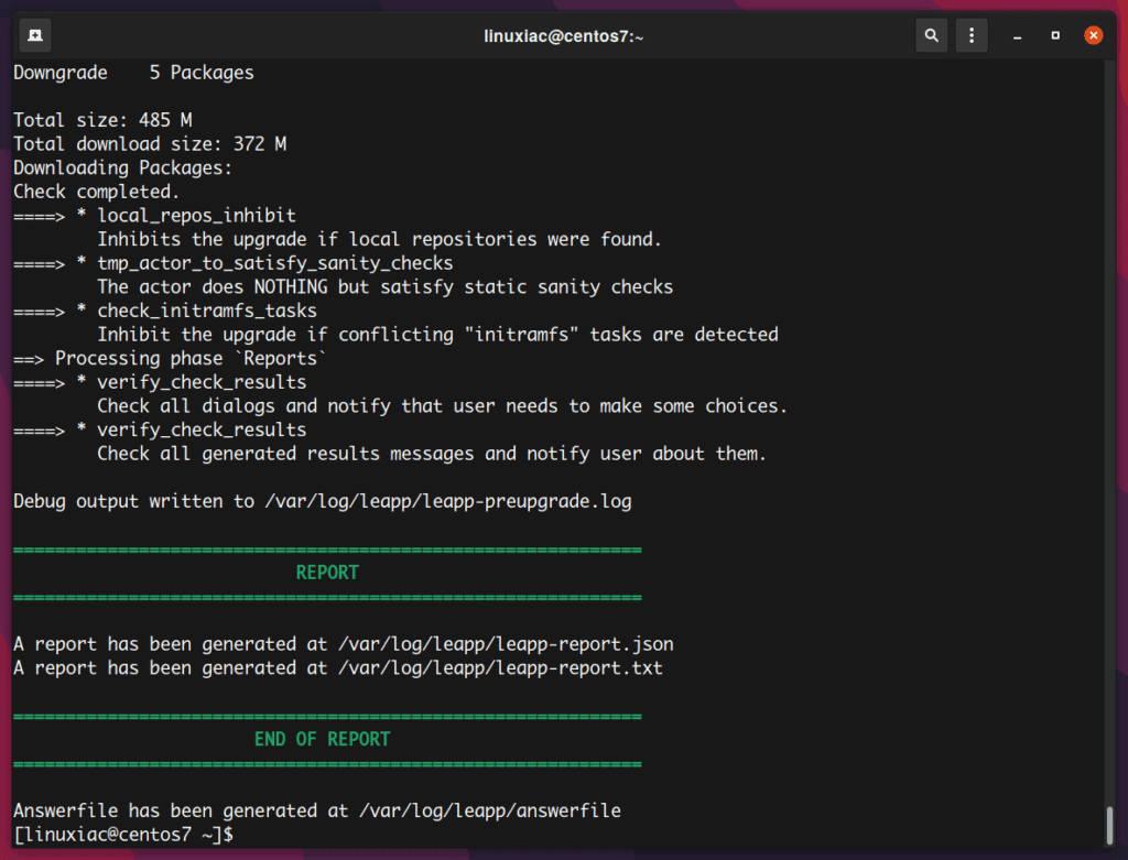 CentOS 7 to AlmaLinux 8 migration -Preupgrade check succeeded