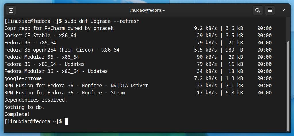 Updating Fedora 36 package base