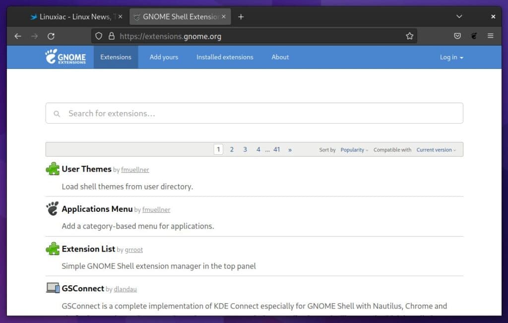 GNOME Extensions Website