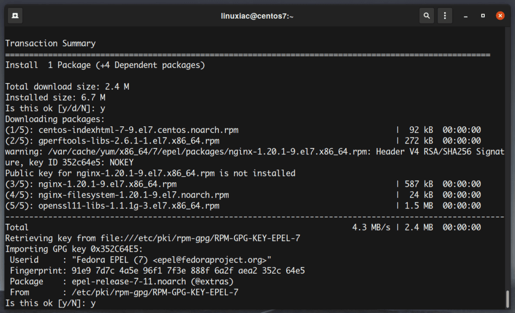 Accept EPEL GPG Key on CentOS 7