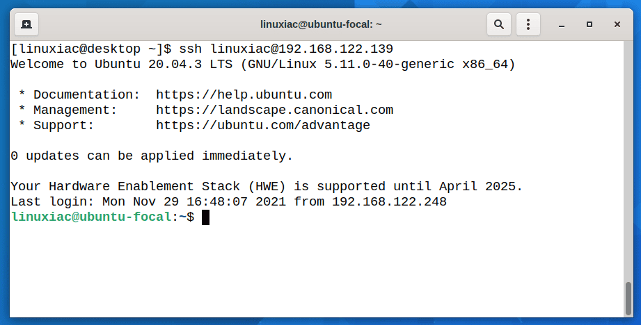 SSH Login Without Password - Successfully Logged In