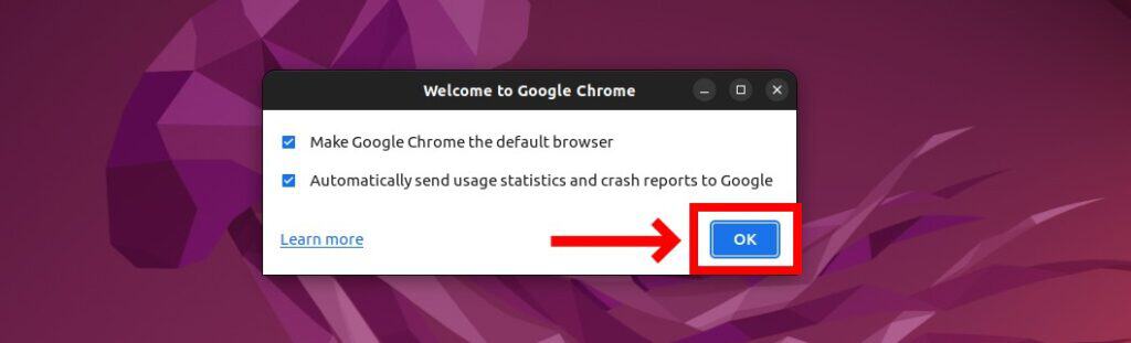 Google Chrome initial settings.