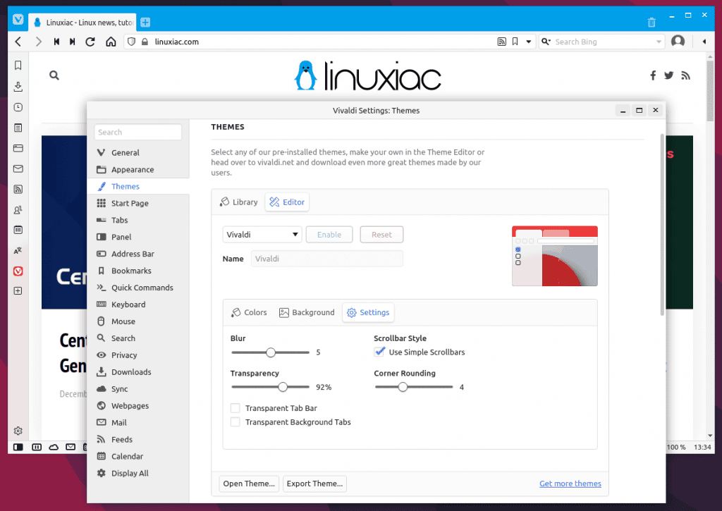 Vivaldi 5.0 Theme Settings