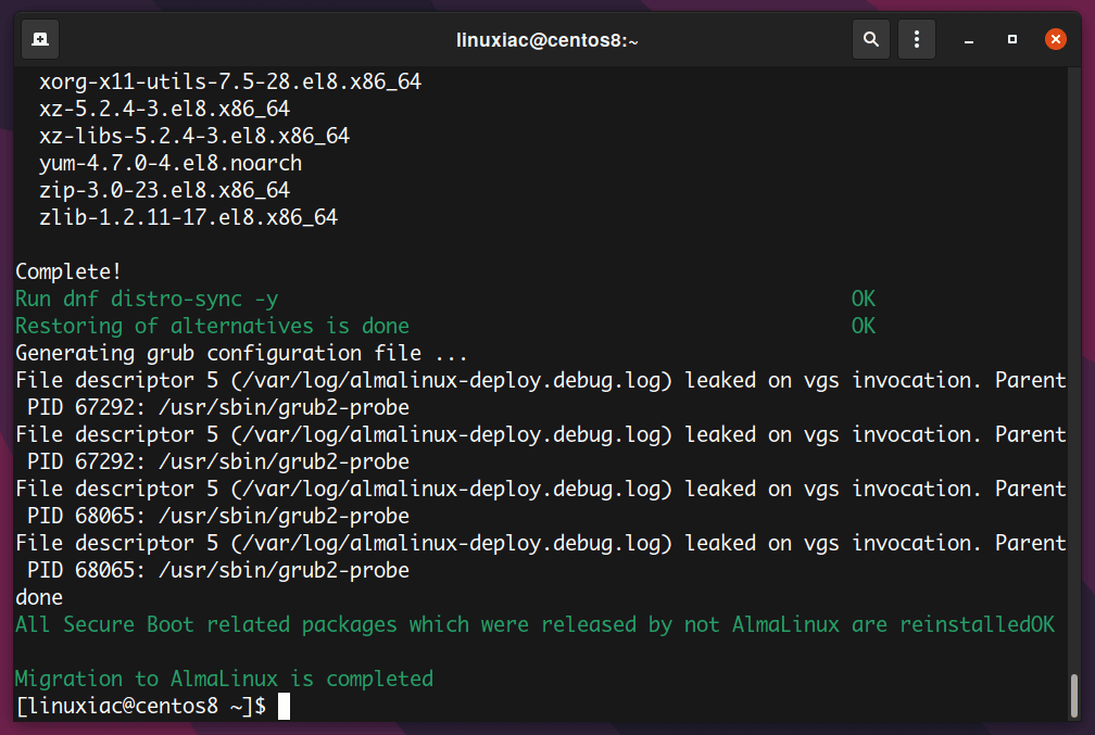 Migration from CentOS 8 to AlmaLinux 8 Completed Successfully