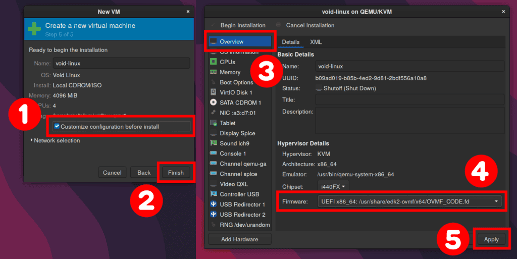 Enable UEFI on virt-manager