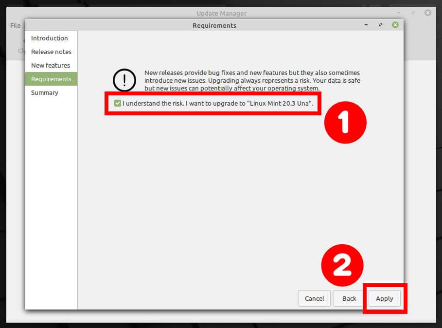 Confirm Start Upgrading to Linux Mint 20.3