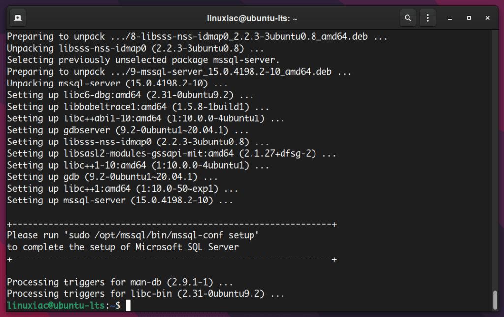 Successfully Installed Microsoft SQL Server on Ubuntu