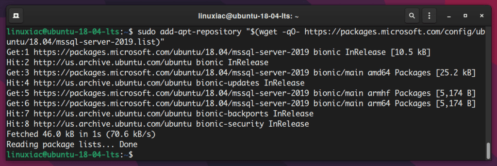 Adding Microsoft SQL Server’s Ubuntu 18.04 Repository