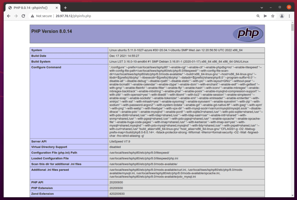 PHP 8.0 Installed and Configured Successfully in OpenLiteSpeed on Ubuntu