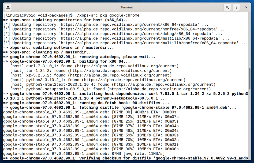 XBPS Building Package from Source on Void Linux