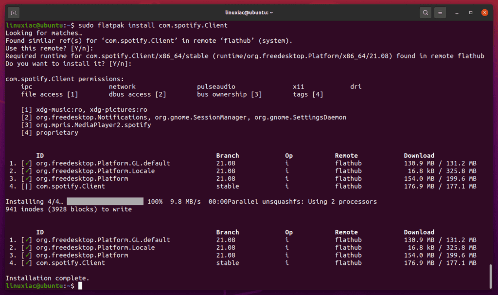 Flatpak Installation Succeeded