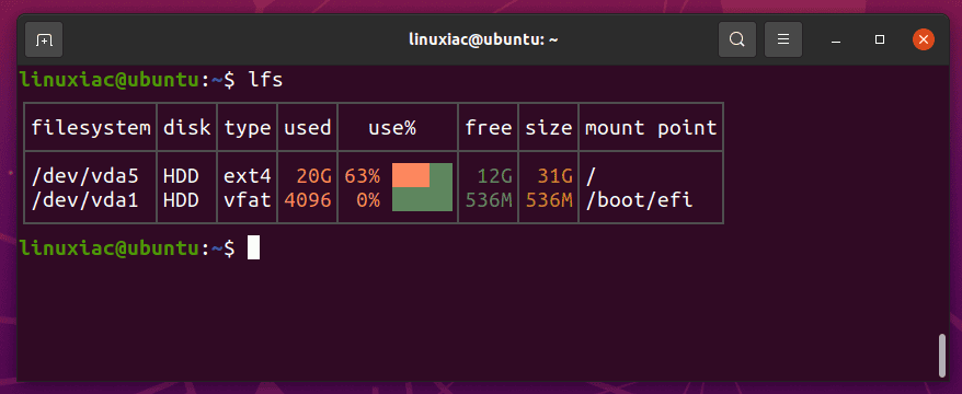 List Linux File Systems by Using the lfs Command