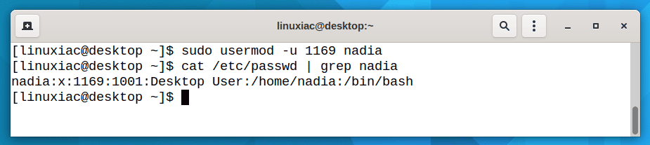 Change user ID in Linux