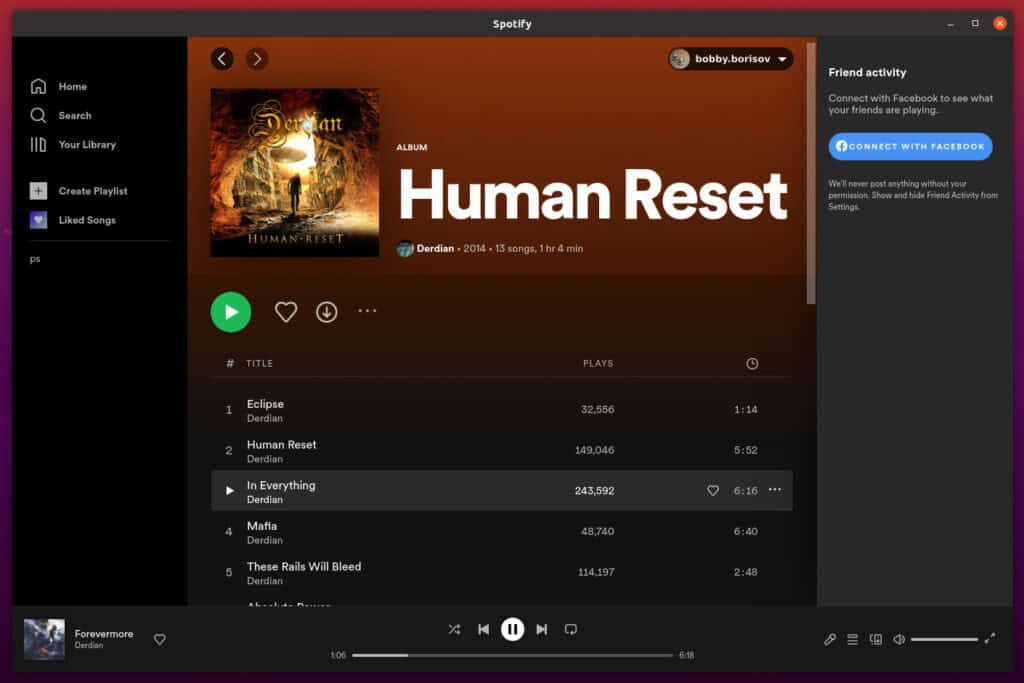 Spotify client playing music on Ubuntu