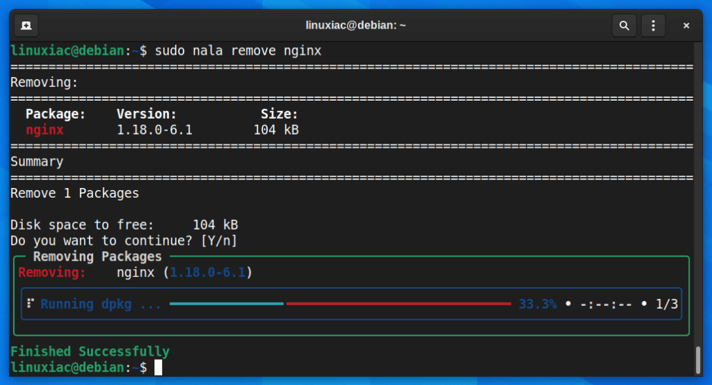 Removing Package from the System by Using Nala