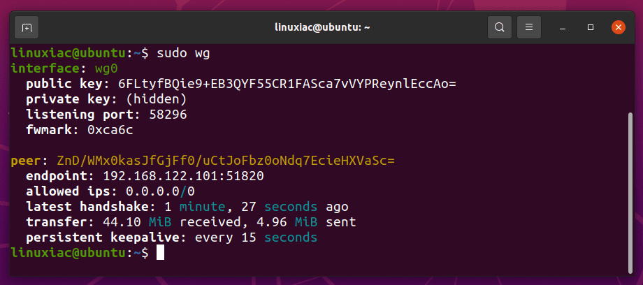 Check Wireguard VPN Status on Ubuntu by Using wg Command