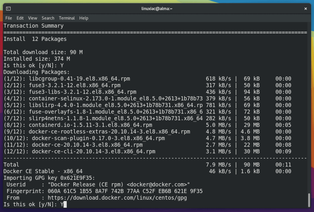 Importing the Docker GPG repo key into AlmaLinux / Rocky Linux