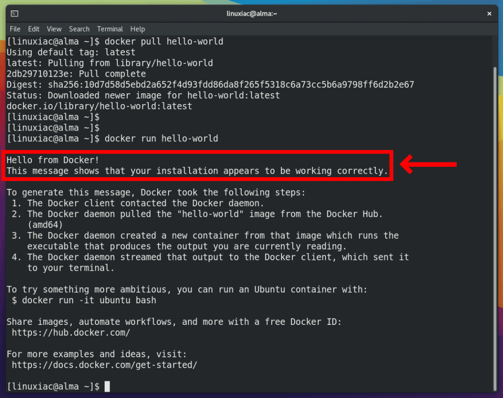 Testing Docker installation on AlmaLinux / Rocky Linux