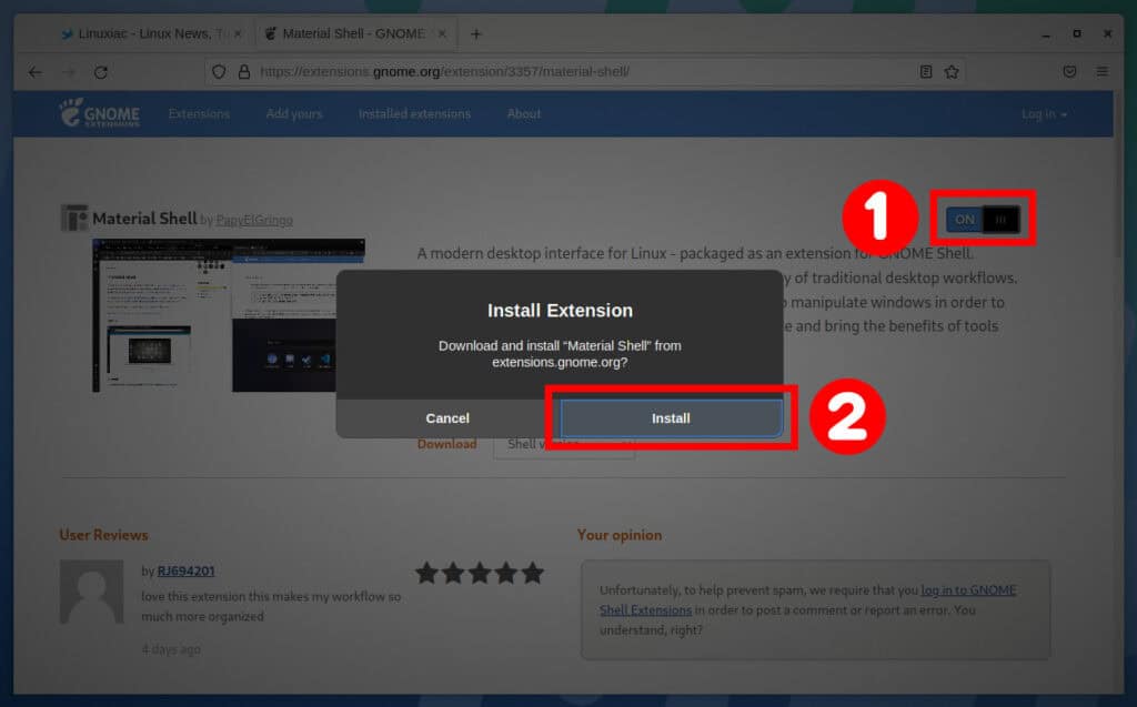 Installing the Material Shell extension on GNOME 42