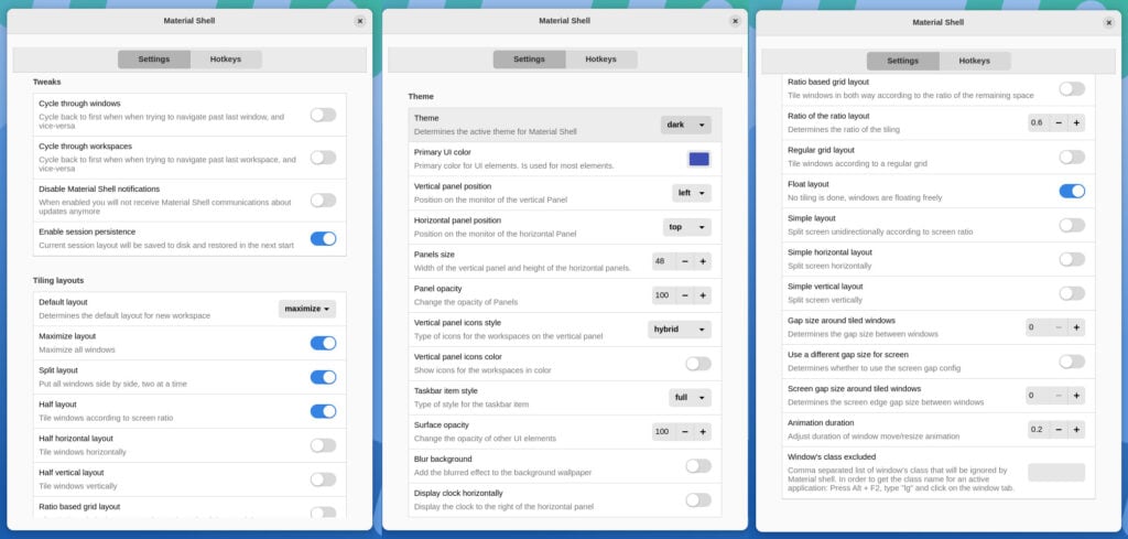 Material Shell Extension Options