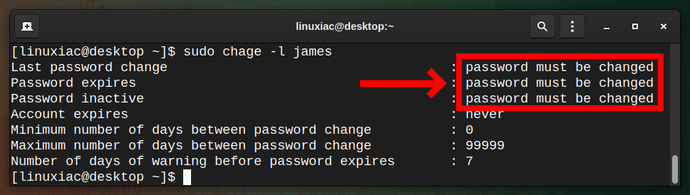 Check password expiration using the chage command