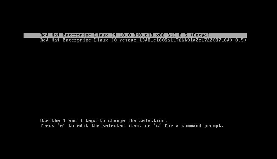 RHEL 8 GRUB Screen