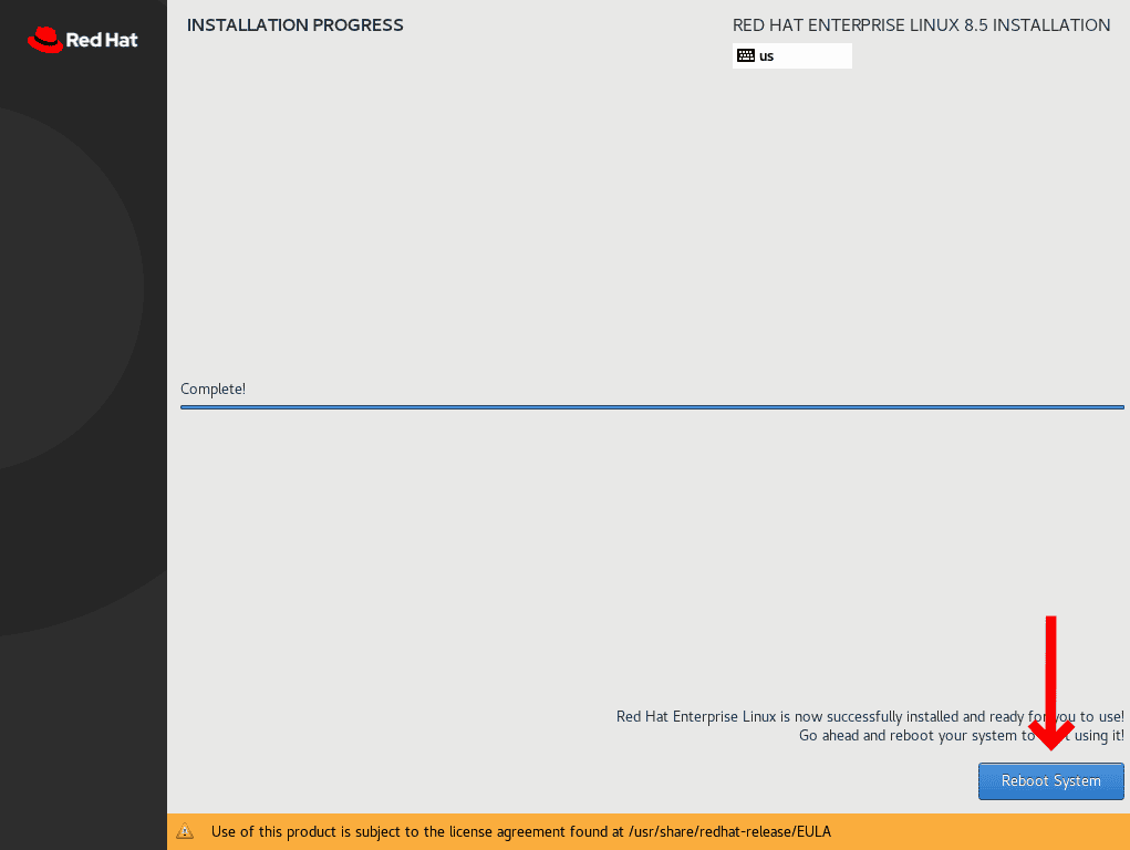 RHEL 8 Installation Succeeded