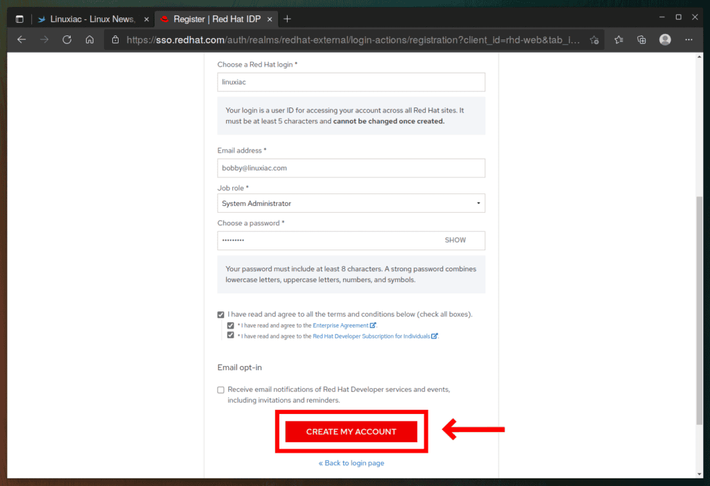 Red Hat Account Registration