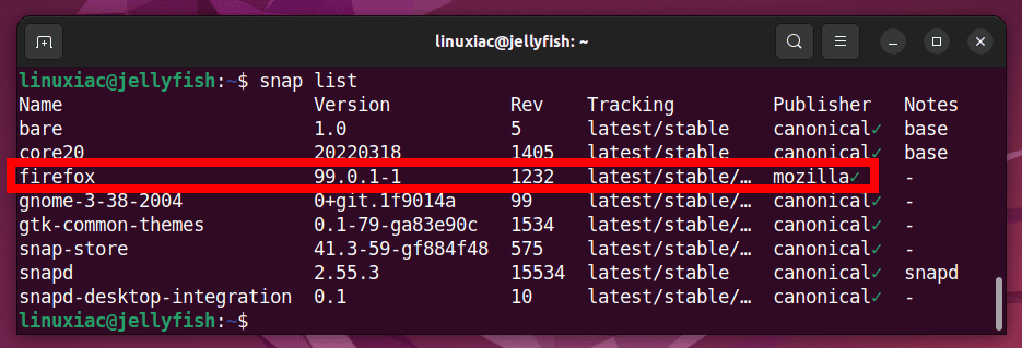 Ubuntu 22.04 Snap List
