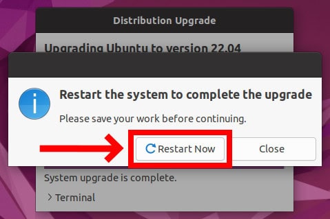 Upgrade from Ubuntu 20.04 to Ubuntu 22.04 completed successfully