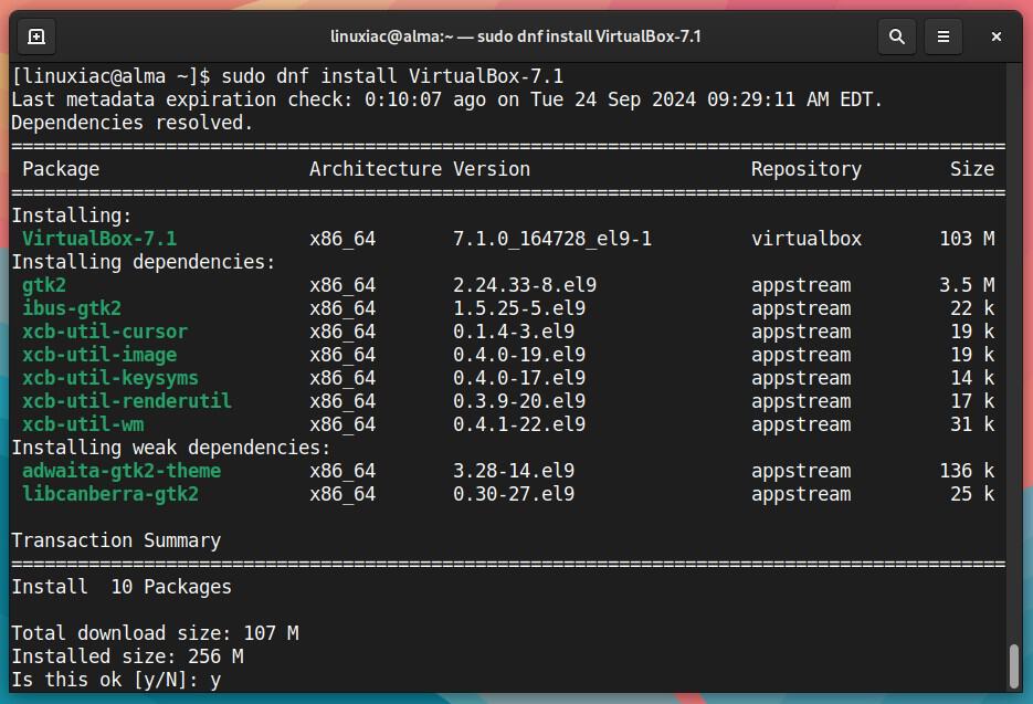 Install VirtualBox 7.1 on AlmaLinux 9 / Rocky Linux 9.