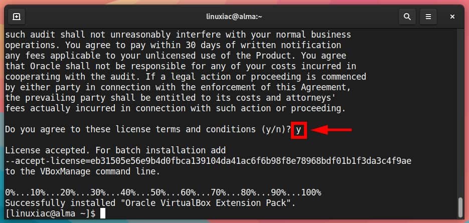 Installing VirtualBox Extension Pack.