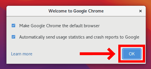 Google Chrome initial settings.