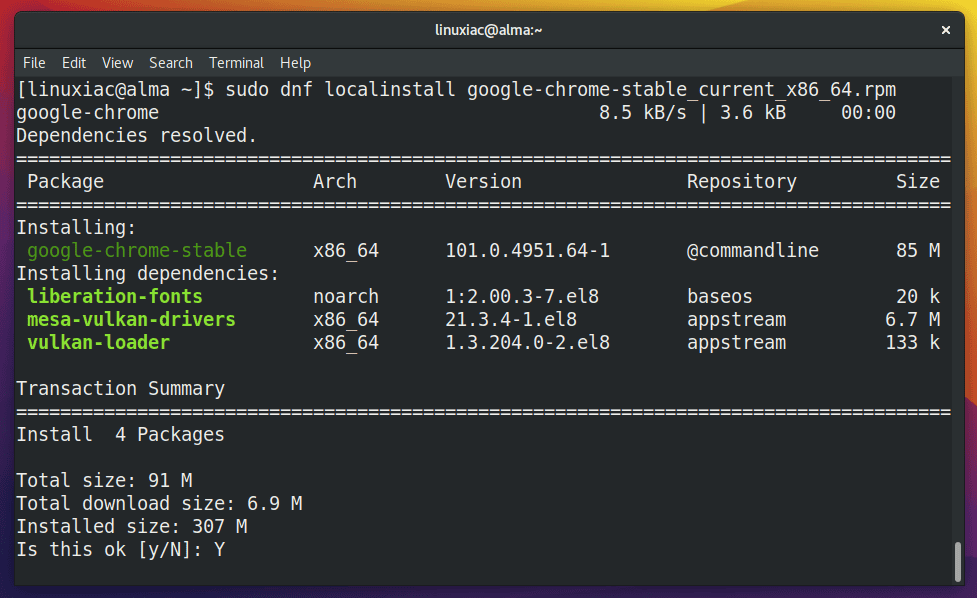 Installing Google Chrome web browser on AlmaLinux / Rocky Linux