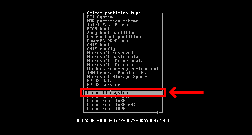 Set root partition filesystem type as ext4