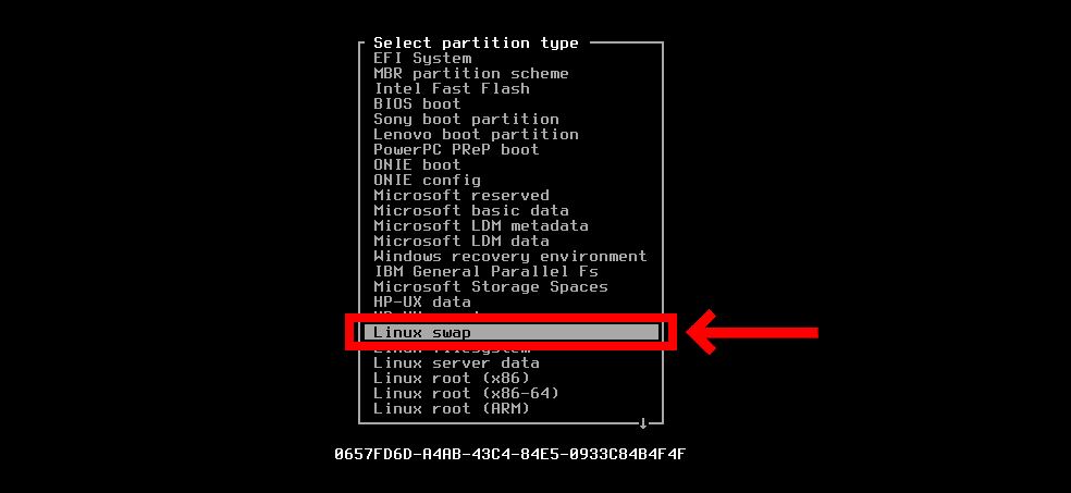 Set swap partition filesystem type as ext4