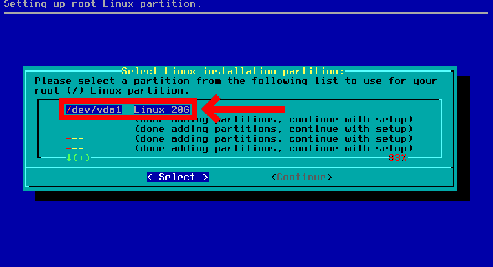 Setting up root partition