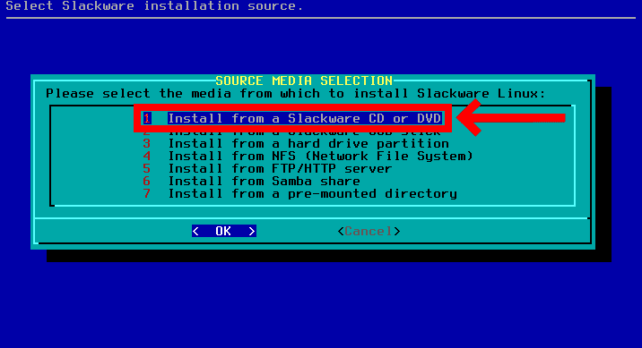 Select Slackware installation source