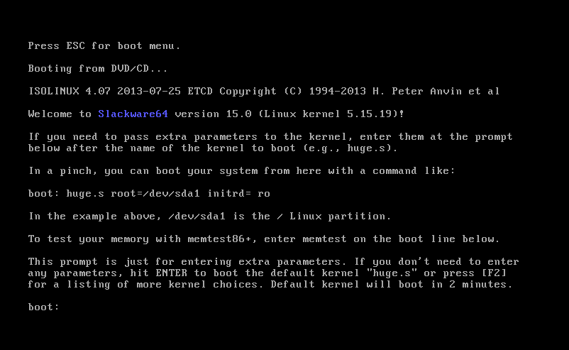 Slackware 15 installation booted from ISO image