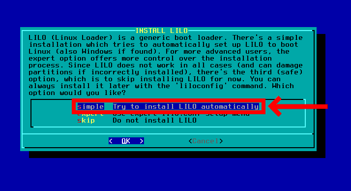 Configuring the LILO bootloader