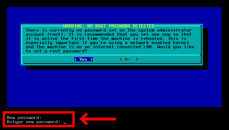 Setting up the root user password