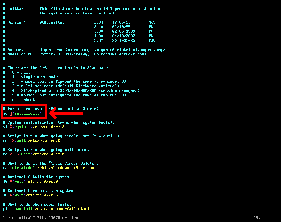 Changing the default runlevel on Slackware 15 Linux