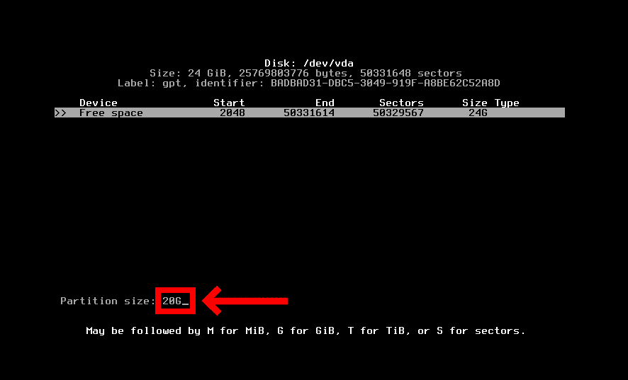 Creating root partition