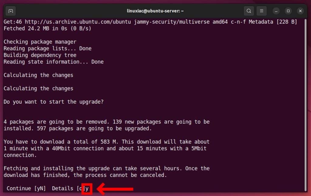 Confirm upgrade from Ubuntu 20.04 server to Ubuntu 22.04 server