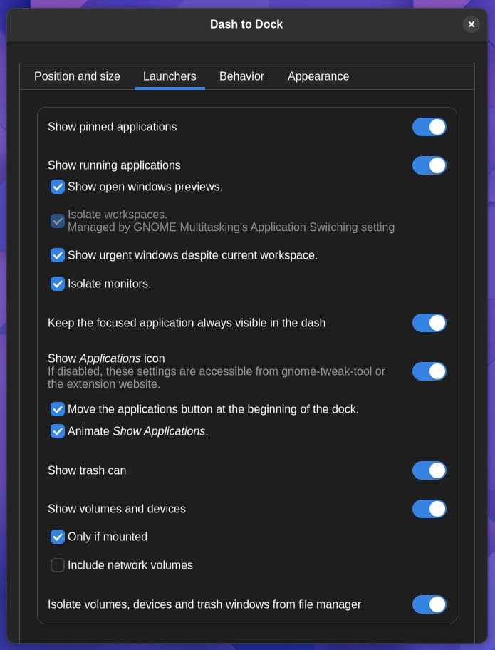 Dash to Dock Settings