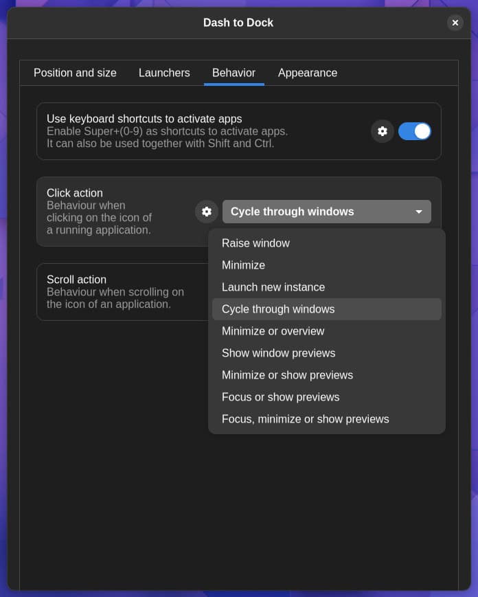 Dash to Dock Settings