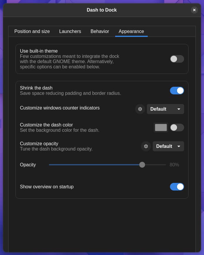 Dash to Dock Settings