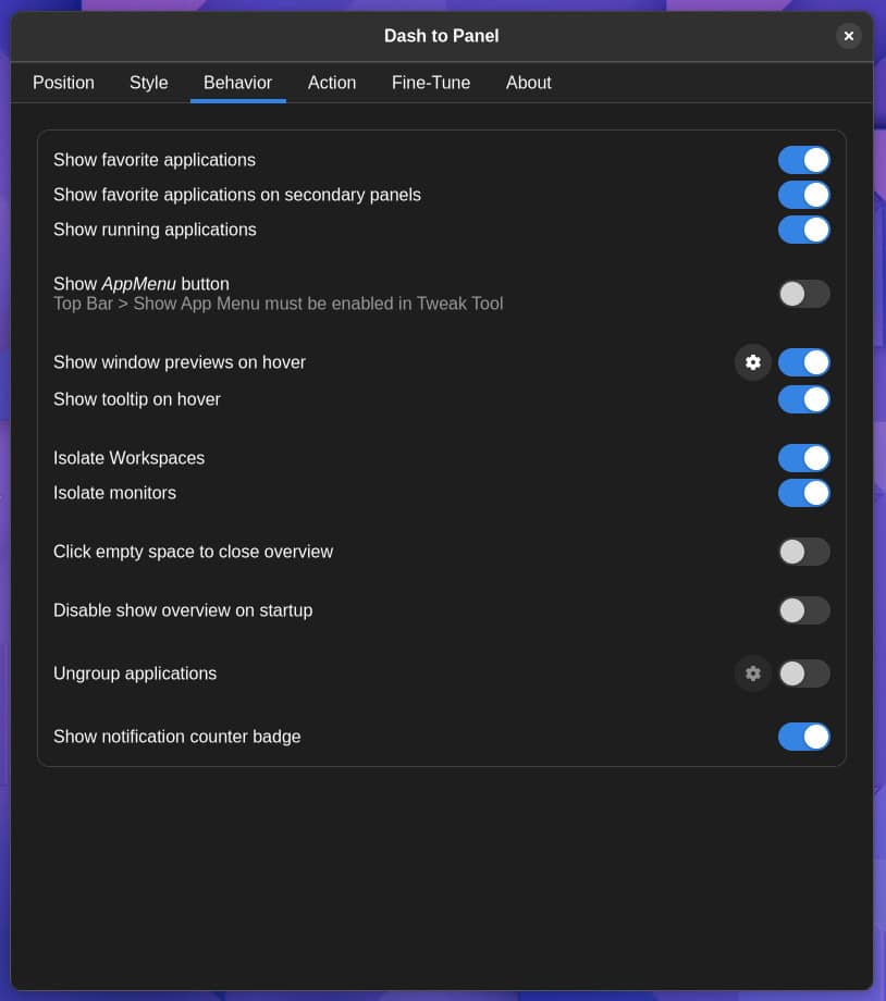 Dash to Panel Settings