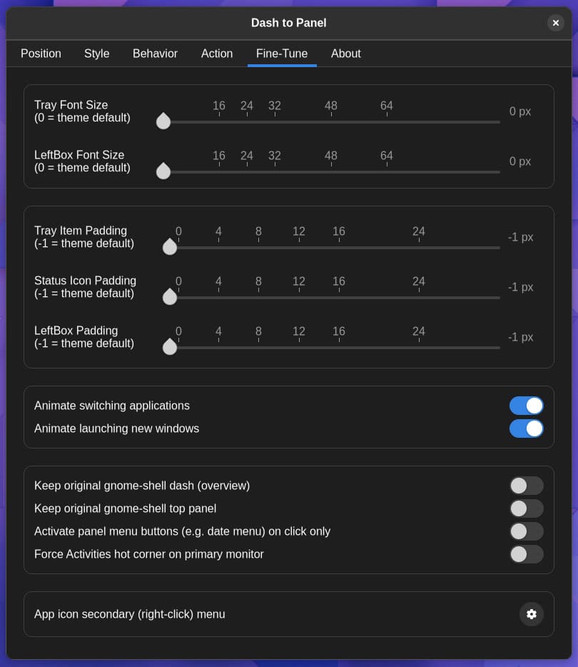 Dash to Panel Settings