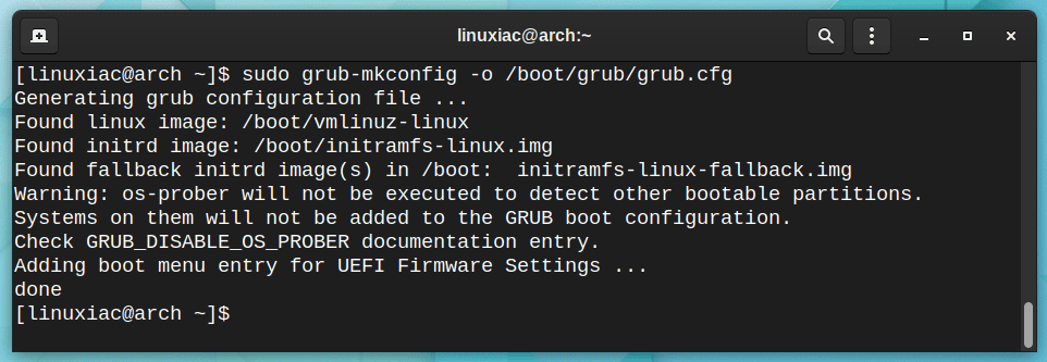 Recreating GRUB configuration file